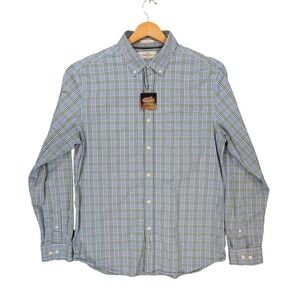 Hawker Rye Button Down Mens L Blue Excellent Plaid Stretch Slim Fit Shirt